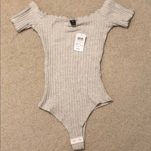 Off the Shoulder Knit Thong Body Suit